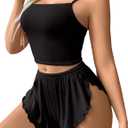 Avidlove Women Cami Ribbed Pajama Set Sexy Side Slit Sleepwear Soft Lingerie 2 Piece PJ Set (Medium, Black)