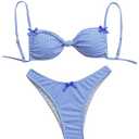 Milumia Women's Y2k Gingham Print Bikini Swimsuit 2 Piece Bow Decor Bathing Suits Blue and White, Size: S