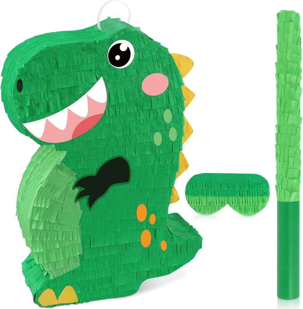 Hooqict Dinosaur Pinata Dino Party Pinata with Blindfold and Bat Stick for Kids Boys Green Dinosaur Theme Baby Shower Birthdays Party Decorations Supplies