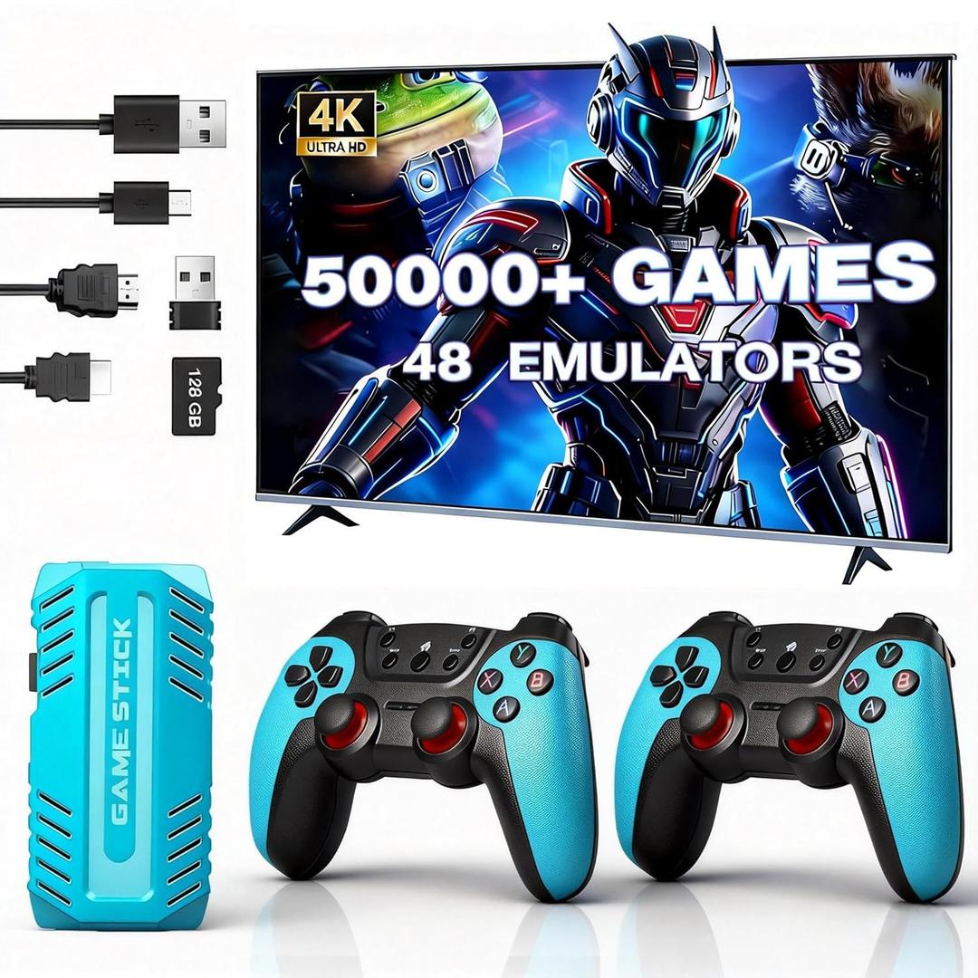 UWDFH Retro Gaming Console, 2026 Gaming Stick Pro, 50000 Games -128GB, 4k HDMI Output, and 2.4GHz Wireless Controller, 48 Classic Emulators, Plug and Play Video Games for TV
