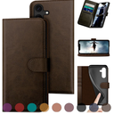 DuckSky for Samsung Galaxy S23 FE Genuine Leather Wallet case 【RFID Blocking】【4 Credit Card Holder】【Real Leather】 Flip Folio Book Phone case Protective Cover Women Men for S23FE case Brown