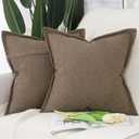 MADIZZ Set of 2 Linen Throw Pillow Covers with Broad Edge Soft Boho Decorative Pillow Cases for Sofa Bedroom Modern Pillow Shell 24x24 Inch Brown