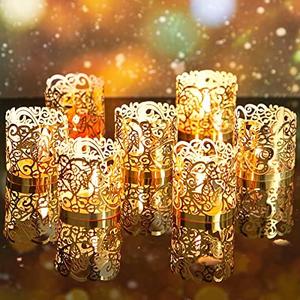 Tealight Votive Wrap Votive Candle Holders Laser Cutting Paper Candle Holder for Table LED Tealight Decor Party Wedding (Gold,100 Pieces)