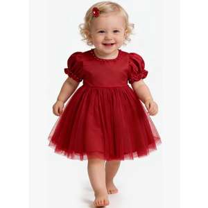 Toddler Baby Girls Flower Dress Satin Princess Birthday Tulle Gown Pageant Party Wedding Guest Formal Dresses 12-18M