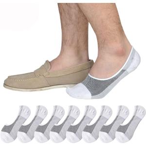 JORMATT Genuine Mens No Show Socks, Loafer Sneakers Low Cut Cotton Socks With Non Slip Grips (6-10, White,8 Pairs)