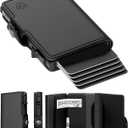 Conceal Plus Card Blocr Pop Up Wallet for Men - Slim Metal RFID Blocking Card Holder (4-6 Cards Ejector) - Minimalist Smart Front Pocket Wallet with Internal Cash + ID Storage (Black Genuine Leather)