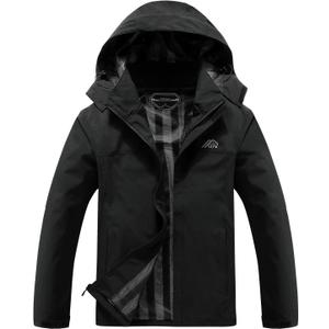 OTU Men's Lightweight Waterproof Hooded Rain Jacket Outdoor Raincoat Shell Jacket for Hiking Travel (X-Large, Black)