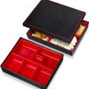 Teenyyou 2 Pcs 12 x 9.5 x 2.2 Inch Japanese Bento Box 6 Compartments Divided Lunch Box with Greaseproof Adult Japanese Bento Lunch Container Sushi Home Restaurant