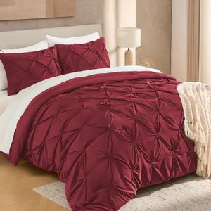 Andency Burgundy Comforter Set King(104x90Inch), 3 Pieces(1 Pinch Pleat Comforter and 2 Pillowcases) All-Season Pintuck Comforter Set, Soft Lightweight Polyester Bedding Comforter Set