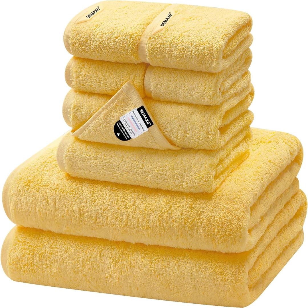 SEMAXE Yellow Bath Towel Set, 100% Cotton Absorbent Bathroom Towels with Hanging Loops, 8 Piece Towel Set Include 2 Bath Towels, 2 Hand Towels, 4 Washcloths