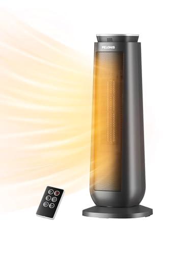 PELONIS PTH15A4BGB Ceramic Tower 1500W Indoor Space Heater with Oscillation, Remote Control, Programmable Thermostat & 8H Timer, ECO Mode, Tip-Over Switch & Overheating Protection, Gray