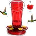 Hummingbird Feeder-14 Ounces5 Feeding Ports Glass Hummingbird feeders for Outdoors,Wide Mouth for Easy Filling/CleaningHanging for Garden Backyard Decor, Includes Ant Moat (Red1Pack)