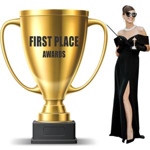 Thyle 5.3 Feet Golden Award Trophy Cup Cardboard Cutout Stand-up Life Size Award Theme Party Decoration Backdrop Photo Props Stand up for Classroom School Rewards Sports Tournament Prizes Party Supply