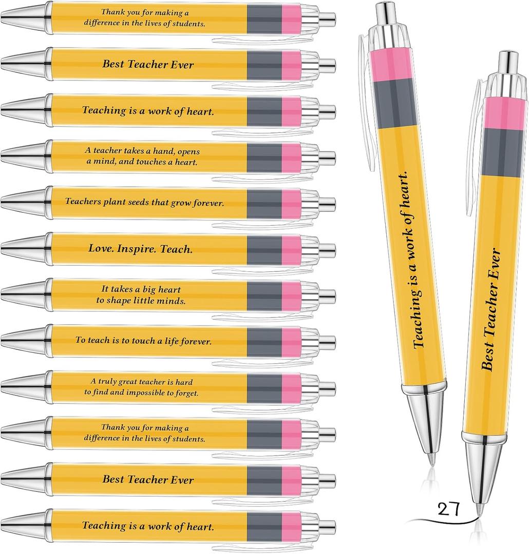 54 Pcs Teachers Pens Bulk Best Teacher Ever Appreciation Gifts Inspirational Yellow Retractable Ballpoint Pens for School Coworker Staff Office Supplies Thank You Gifts Best Teaching