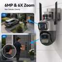 Outdoor Camera, Dual Lens PTZ 6MP Security Camera Outdoor, 6X Digital Zoom, Auto Tracking, Color Night Vision, 5G/2.4G Dual-Band WiFi, Plug-in Power, 2-Way Audio, IP66 Waterproof