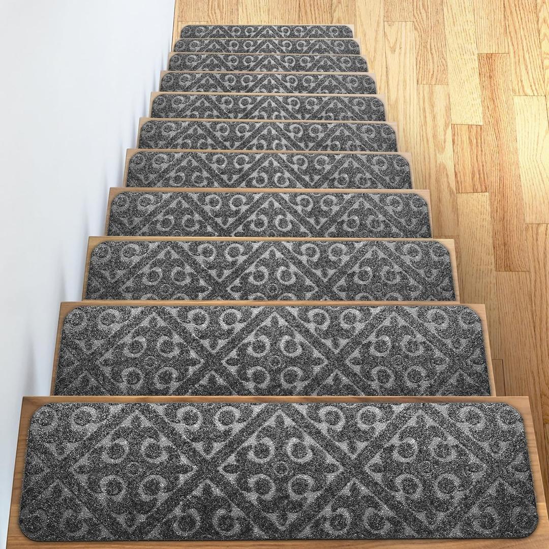 Carpet Stair Treads Set of 13 Non Slip/Skid Rubber Runner Mats or Rug Tread  Indoor Outdoor Pet Dog Stair Treads Pads  Non-Slip Stairway Carpet Rugs (Gray) 8" x 30" (Grey)