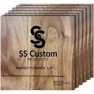 Walnut Plywood Sheets for Crafts 1/8 inch, 3mm Plywood Sheet for Laser Cutting, Wood Burning, Architectural Models, Drawing - 5 Pack Walnut Wood Sheets 12 x 12 inch (SS Custom Products)