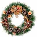 20 Inch Christmas Wreath - Christmas Front Door Wreath Ornament with LED Lights Pinecone Berries Artificial Pine Garland for Party Table Fireplaces Porch Walls New Years Home Decor