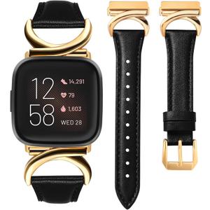 Minyee Leather Band Compatible with Fitbit Versa 2/Fitbit Versa/Versa Lite Bands Women, Slim Thin Dressy Designer Premium Leather Strap with C-Shape Metal Buckle for Versa 2 Smartwatch Accessories