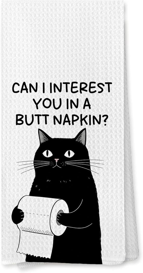 Funny Black Cat Bathroom Hand Towels, Black Cat Gifts, Funny Kitty with Toilet Paper Decorative Hand Towels for Bathroom Washroom Restroom, 16x24 Inches Dish Cloths & Dish Towels