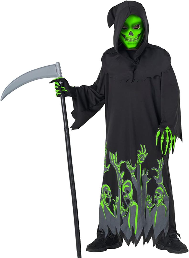Morph Glow In The Dark Grim Reaper Costume Kids, Halloween Costumes for Boys Glow In The Dark, Reaper Costume Kids (12-14 Years)