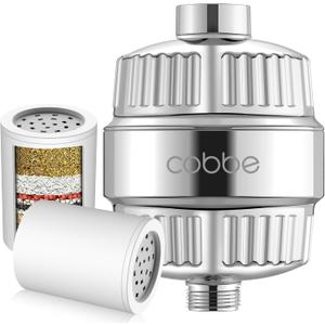 Cobbe Shower Filter for Hard Water Shower Head Filter - with 2 Replaceable Filter Cartridges - High Output Shower Water Filter for Removing Chlorine and Harmful Substance, Luxury Modern Chrome
