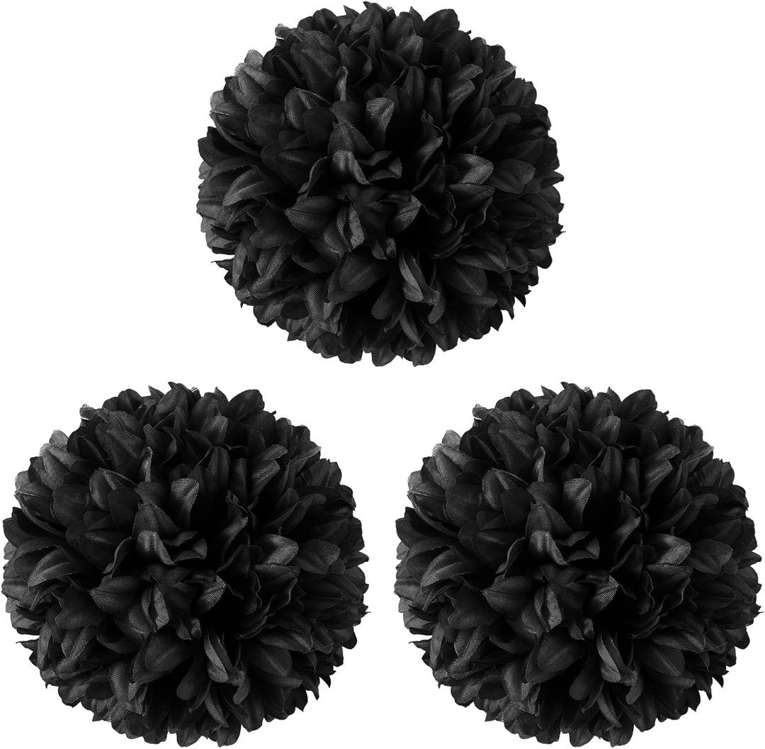 Knitgrip 3 Pcs Black Homecoming Mum Flowers 6.5" Silk Homecoming Mum Supplies Trinkets 21 Layers Artificial Flowers Kits for Back to School Week Party Decorations