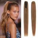 S-noilite Claw Clip Ponytail Extension Human Hair Real Remy Human Hair Ponytail Extension Long Straight Hair Pony Tails Hair Extensions For Women 22inch #6 Light Brown 120Grams