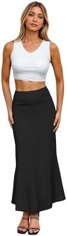 Hybrid & Company Women's Stretch Lightweight Flowy Maxi Skirt – Casual Fold Over Waist, Made in USA (Ksksd9500-1017-black, Small)
