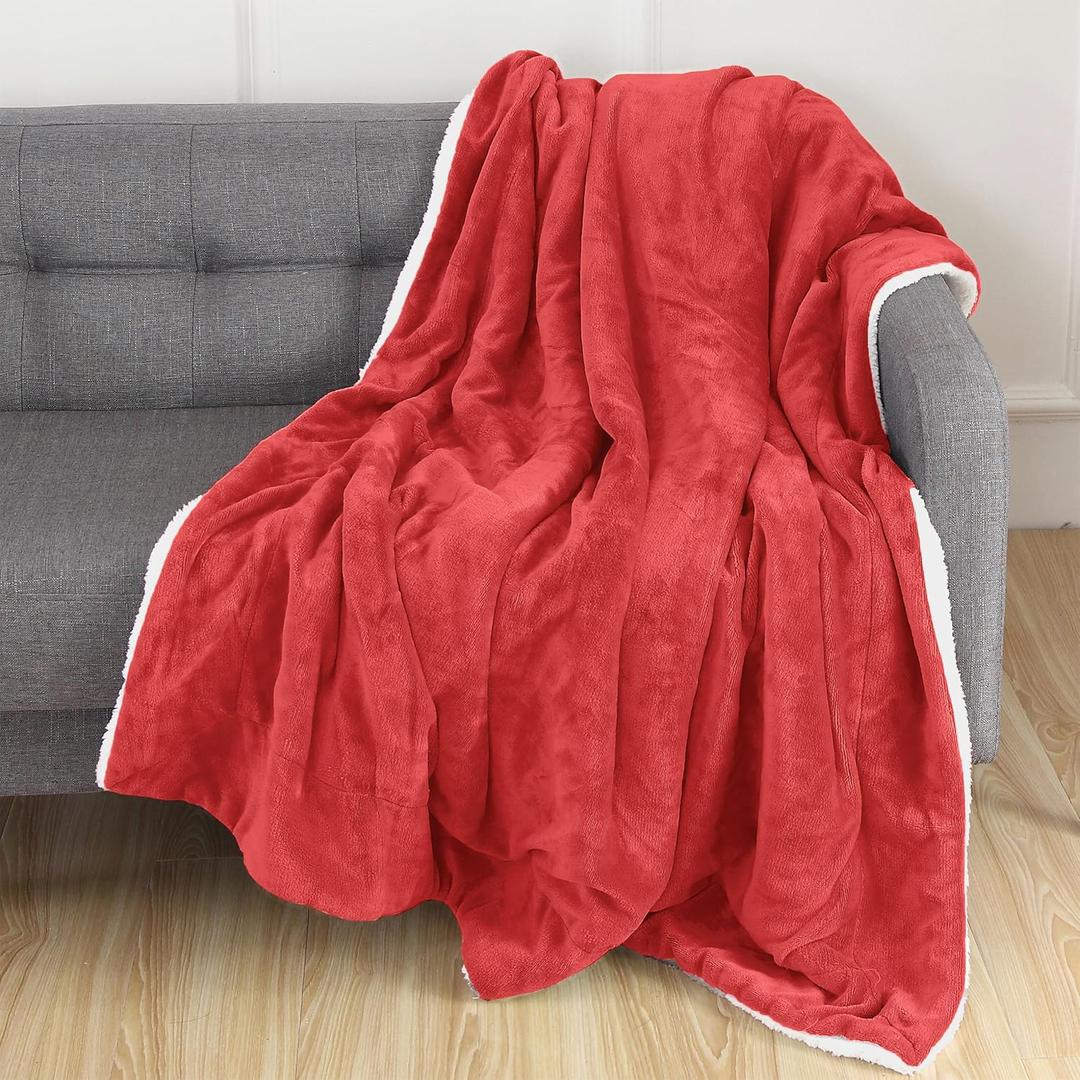 Elegant Comfort Reversible, Solid Sherpa Throw Blanket, All-Season Blanket- Super Soft, Cozy and Plush- Decorative Throw, Perfect for Lounging, 50 x 60 inches, Sherpa Throw Red