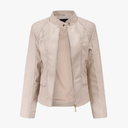 Women's Trendy Faux Leather Jacket Moto Short Jacket Fashion PU Jacket Coat (XL, Beige)
