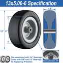13x5.00-6 Flat Free Tire and Wheel Zero Turn Mower Front Tires Gray Rim with 3/4", 5/8" and 1/2" Bearings, 4.2"-7.3" Centered Hub, Compatible with Lawn Mower Garden Tractor Gray- 2Pack