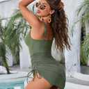 Blooming Jelly Women One Piece Swim Dress Tummy Control Swimsuits Slimming Mesh Sheer Sarong Wraps Bathing Suit (Green, M)