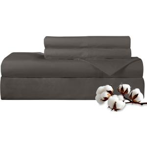 ROYALE LINENS 300 Thread Count 100% Long Staple Combed Cotton Sheet Set - 4 Piece Queen Bed Sheets - 1 Fitted, 1 Flat & 2 Pillow Cases - Soft Cool & Crisp Sheet Set (Queen, Grey)