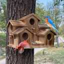 Bird House for Outside 5 Hole Bird Houses Room for 5 Bird Families Large Bird House for Garden/Courtyard/Backyard for Garden Decor-Finch Bluebird Cardinals Handmade Wooden Hummingbird House