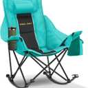 Oversized Rocking Camping Chair with Headrest & Cup Holder - 400lbs Capacity, 600D Oxford Fabric, Easy Fold Portable Outdoor Rocker Chair for Camping, Backyard, Beach, Blackgreen