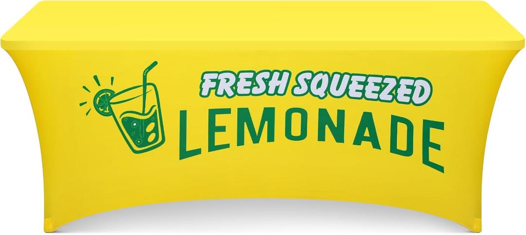 Oudain 6ft Lemonade Stand Tablecloth Stretch Spandex Table Cover Lemonade Stand Supplies for Standard Folding Tables Summer Party Table Cloths Universal Rectangular Fitted Protector(Yellow)