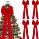 4 Pack Christmas Bows Decoration Large, 18x35 Car Bow, Christmas Tree Bow Topper Red, Wreath Bow, Christmas Red Velvet Bows, for Xmas Home Front Door Patio Outdoor Decor (Red 2, 4 Pack)