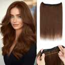 Halo Hair Extensions,Prokyvity Halo Hair Extensions Real Human Hair,Invisible Adjustable Wire Extensions for Seamless Blending 18 inch/65g Mid-Tone Brown