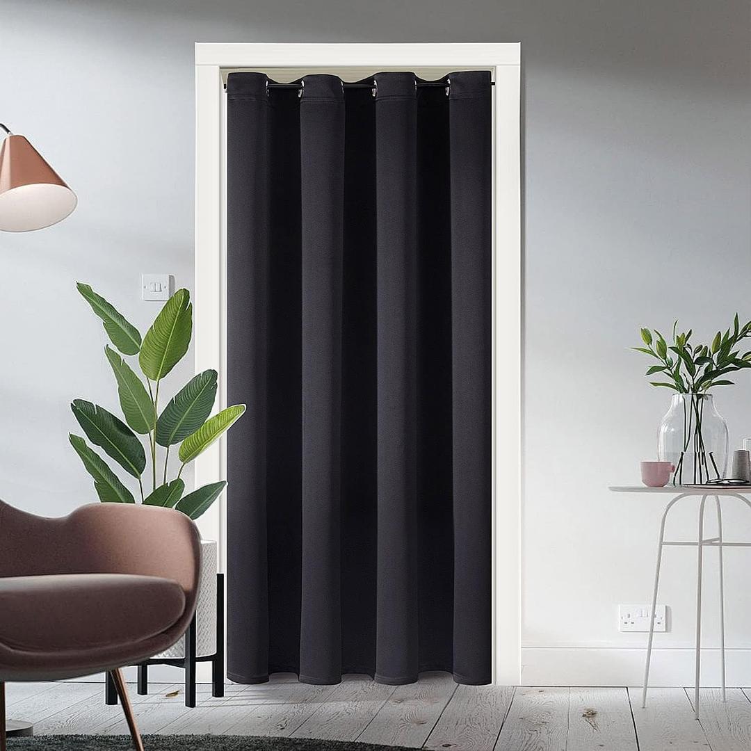 ChrisDowa Blackout Door Curtains for Doorway Privacy, Grommet Closet Curtains for Bedroom Closet Door, Thermal Insulated Temporary Door Cover Room Divider Curtain (1 Panel, Black, 34 x 80 Inch)