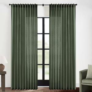 XTMYI Back Tab/Hook Belt Linen Cotton Sheer Curtains for Bedroom Living Room,70 Inch Wide,90 Inch Length 2 Panels,Olive Green (Loden)
