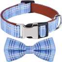 Rhea Rose Dog Collar with Bow Tie for Girl or Boy Gift Soft Durable Bowtie Blue Tartan Plaid Small (S (9.5"-15"), C1_Blue grid)