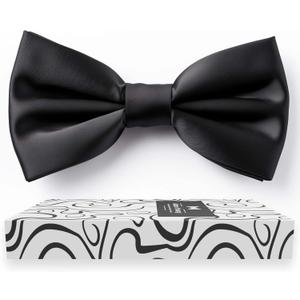 Adam Young Men's Black Bow Tie Pre-Tied Style Formal Satin Classic Bowtie for Tuxedo Faux Silk (Large, Black)