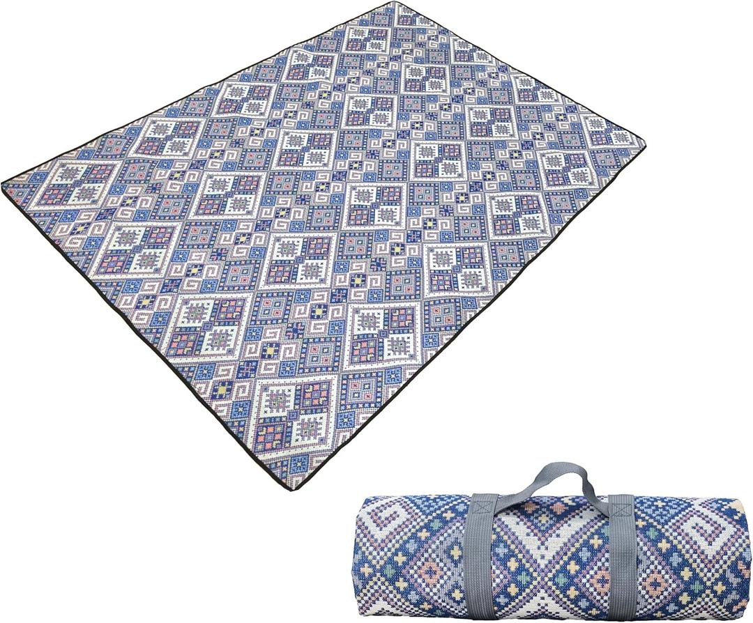 60"x80" Picnic/Beach Blankets Waterproof Sandproof, Large Boho Outdoor Area Rug for Patio Deck Balcony Backyard RV, Portable Mat for Camping Travel StadiumBlue Beach Accessories Decor