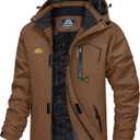 MAGCOMSEN Men's Winter Coats Water Resistant Ski Snow Jacket Warm Fleece Jacket Parka Raincoats With Hood Multi-Pockets (XX-Large, Coffee)