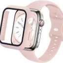 Slim Watch Band and Case Compatible with Apple Watch Bands 38mm 40mm 41mm 42mm 44mm 45mm, Soft Silicone Sport Strap with Screen Protector Combo Set iWatch Series 9 8 SE 7 6 5 4 3 2 1 for Women Men