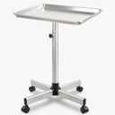 Salon Tray on Wheels Height Adjustable Metal Rolling Tray for Tattoo, Hair Salon & Spa, Silver