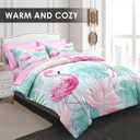 Comforter Set Queen Size, Tropical Flamingo Pink 7 Pcs Bedding for Kids and Adults, Hawaii Palm Plant Summer Bed Sheet Sets with Fitted Sheet 2 Pillowcase & 2 Sham for Bedroom Bed Decor