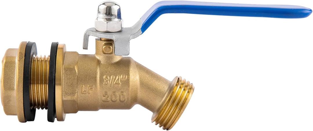 BILAL Brass Water Container/Rain Barrel Spigot, 3/4" GHT Male Threaded Quarter Turn Ball Valve with Bulkhead Fitting, Rain Barrel Kit for Garden Hose Thread Connection, 5 55 Gallon Bucket