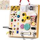 Montessori Wooden Busy Board Toys for 1 2 3 Boys Girls,Toddler Sensory Educational Fidget Board Travel Toy with LED Light Up Switches & Music Boxes, Locks for Kids Gifts